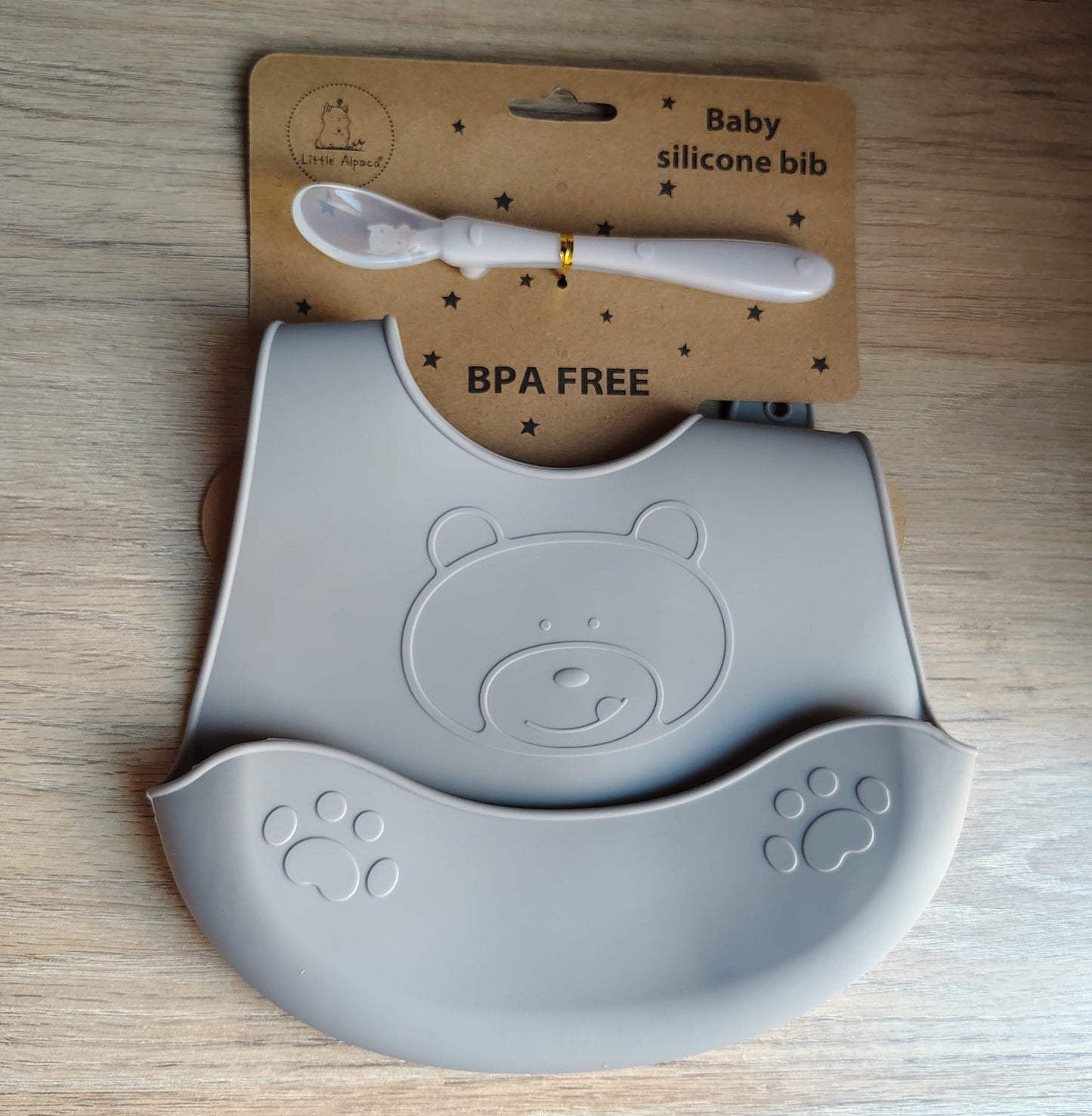 Babero con Cuchara Gris